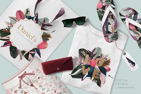 Pink tropical frames and patterns in Illustrations - product preview 9