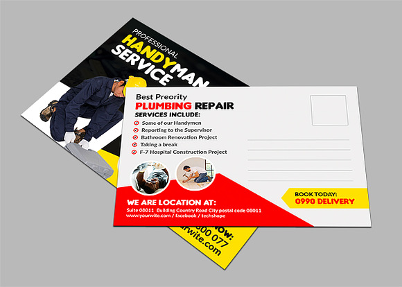 Handyman Services Postcard in Postcard Templates - product preview 2