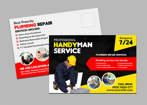 Handyman Services Postcard in Postcard Templates - product preview 3