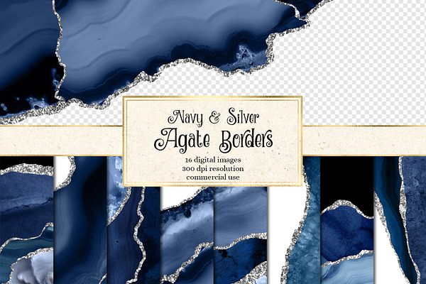Navy & Silver Agate Borders