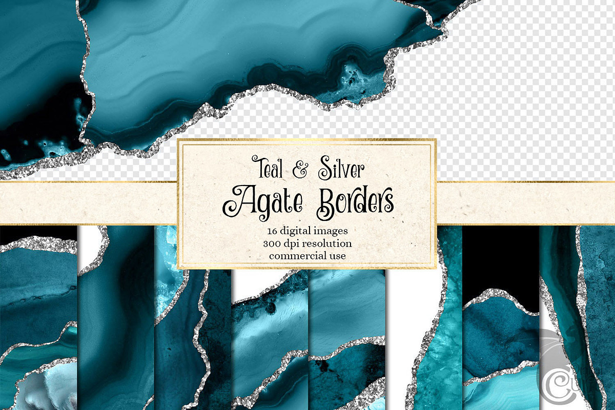 Teal & Silver Agate Borders in Textures - product preview 8