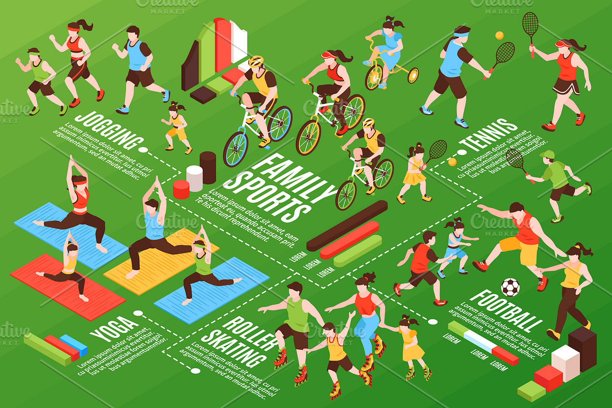 Family fitness isometric flowchart in Illustrations - product preview 8