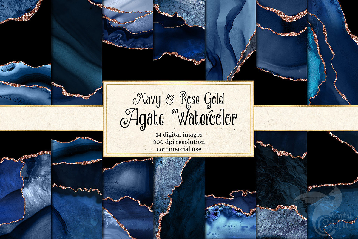 Navy & Rose Gold Agate in Textures - product preview 8