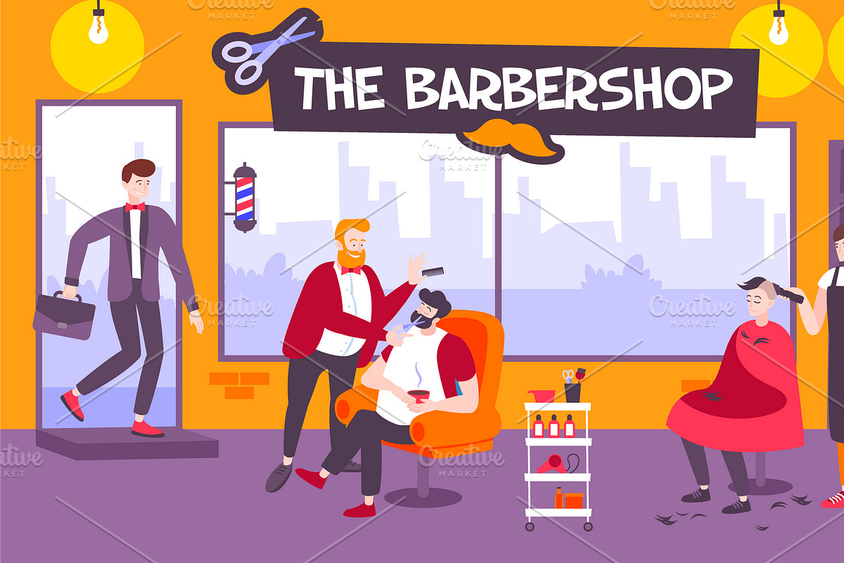 Barbershop horizontal illustration in Illustrations - product preview 8