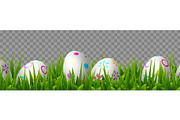 Vector Easter eggs in green grass.