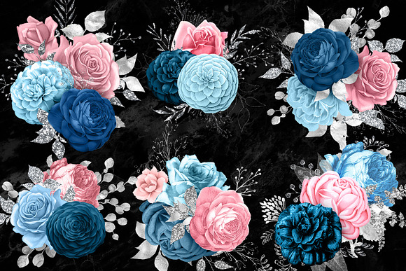Pink Blue and Silver Bouquets in Illustrations - product preview 1
