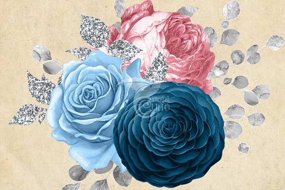 Pink Blue and Silver Bouquets in Illustrations - product preview 2