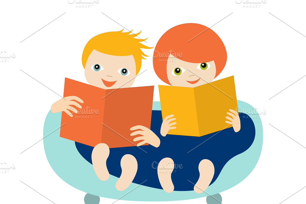 Children, kids reading a books in Illustrations - product preview 8