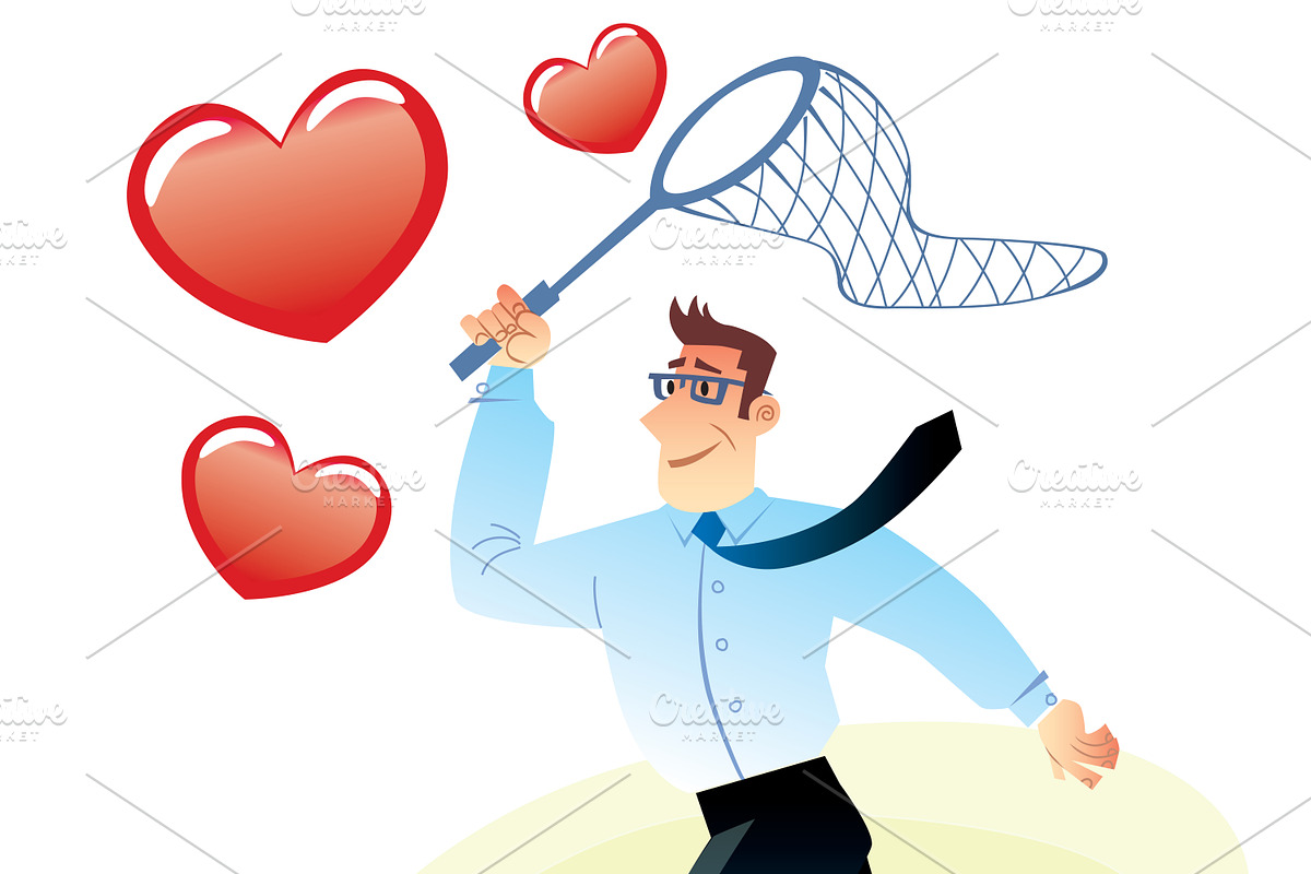 Businessman net red heart in Illustrations - product preview 8