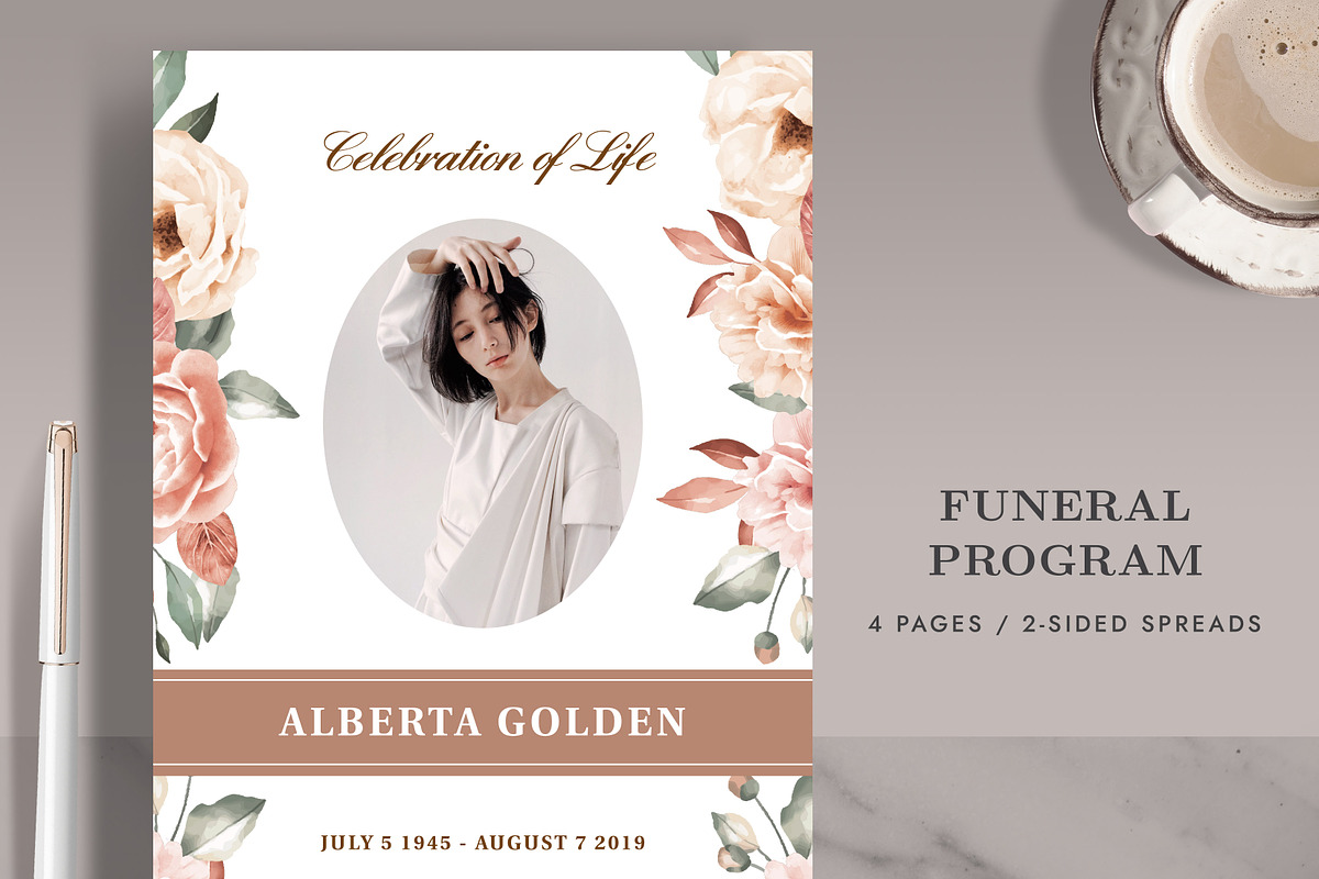 Funeral/ Memorial Card Program FP005 in Card Templates - product preview 8