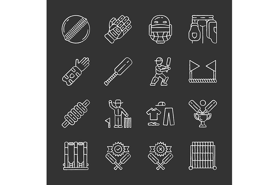 Cricket championship chalk icons set in Icons - product preview 8