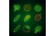 Vegetables neon light icons set