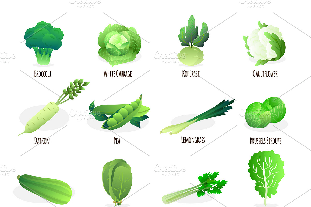 Green vegetables flat icons in Icons - product preview 8