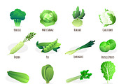 Green vegetables flat icons