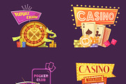 Royal casino retro cartoon icons set
