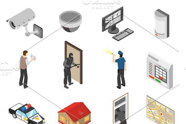 Home security system isometric icons