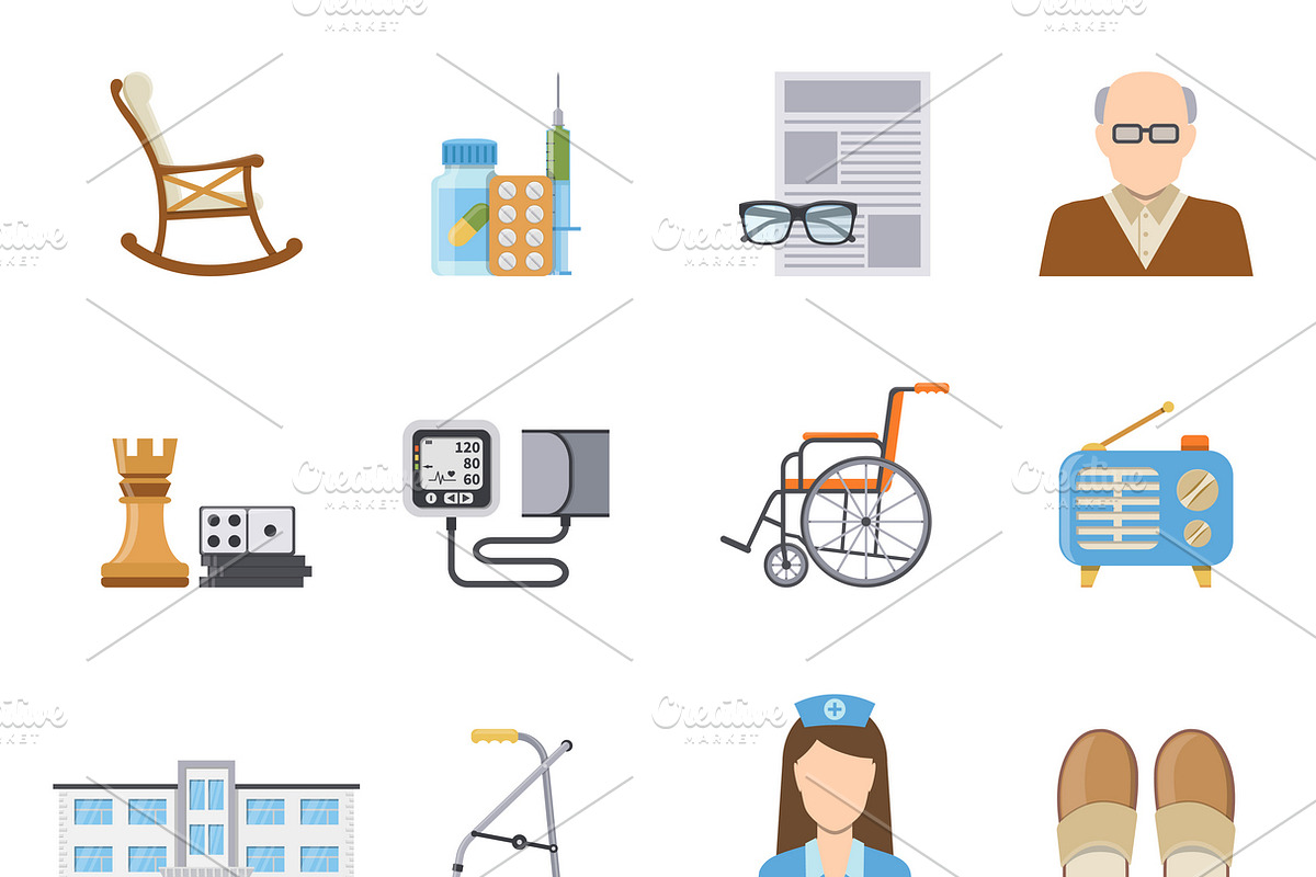 Elderly care in nursing home icons in Icons - product preview 8