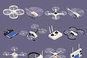 Drones isometric icons set