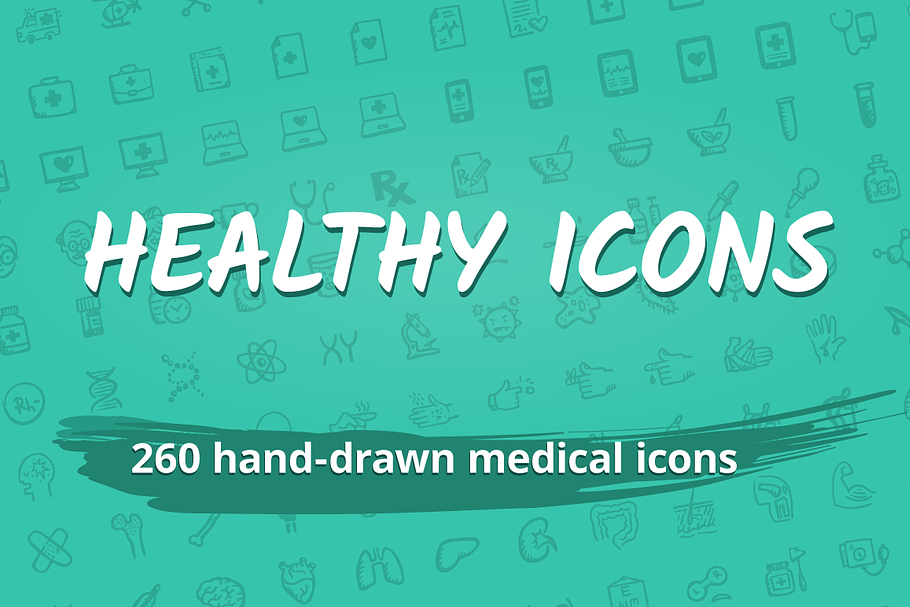 260 hand-drawn medical icons