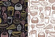Fast Food doodle seamless pattern