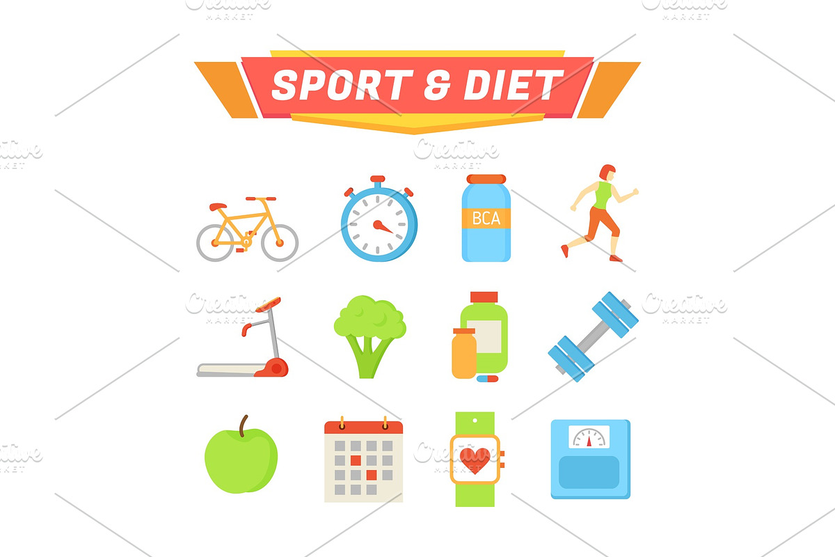Sport and Diet Poster Icons Vector in Illustrations - product preview 8
