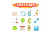 Sport and Diet Poster Icons Vector