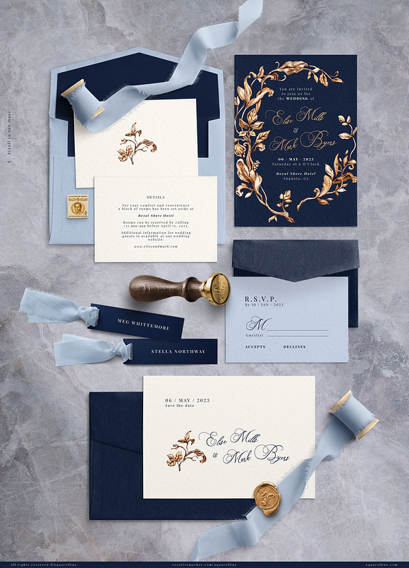 Royal Golden Wreath Wedding Suite in Wedding Templates - product preview 3