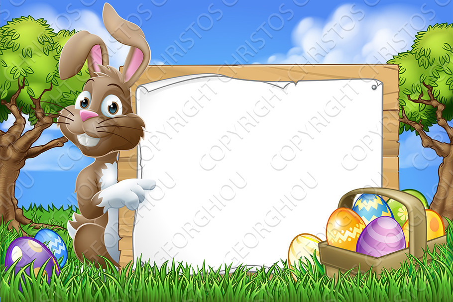 Easter Bunny Sign Eggs Basket in Illustrations - product preview 8