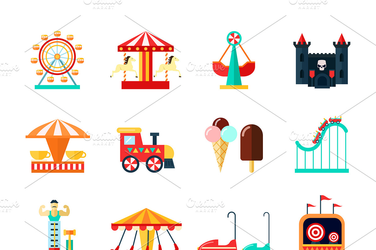 Amusement children park icons set in Icons - product preview 8