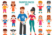 Face paint for children icons set
