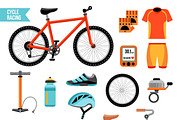 Bike and cycling accessories icons