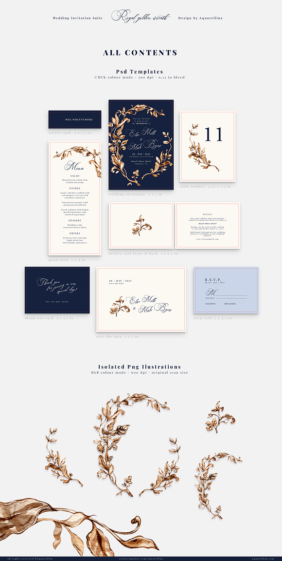 Royal Golden Wreath Wedding Suite in Wedding Templates - product preview 6