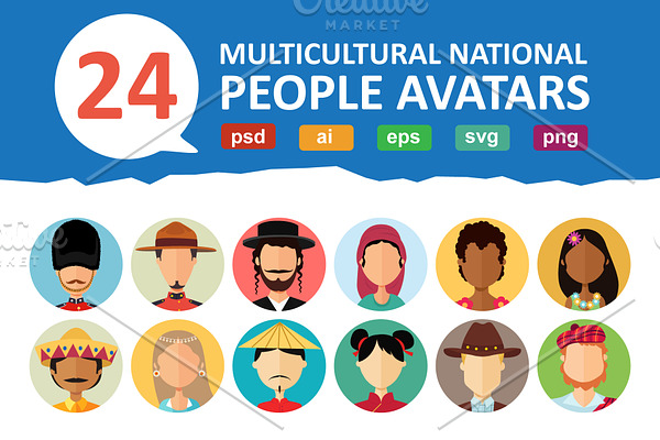 24 Avatars people national flat