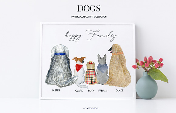 Dogs watercolor. Backs of dog in Illustrations - product preview 1