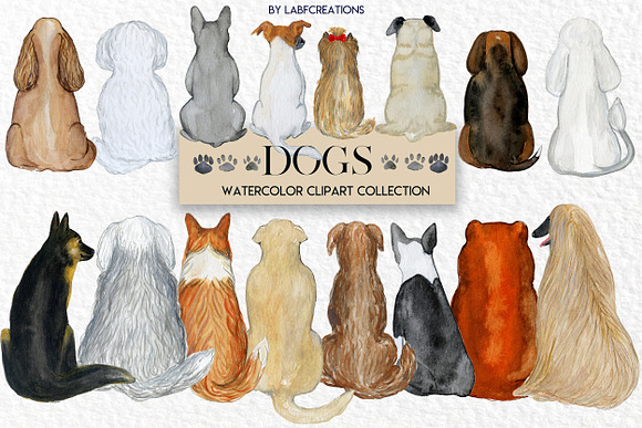 Dogs watercolor. Backs of dog in Illustrations - product preview 4