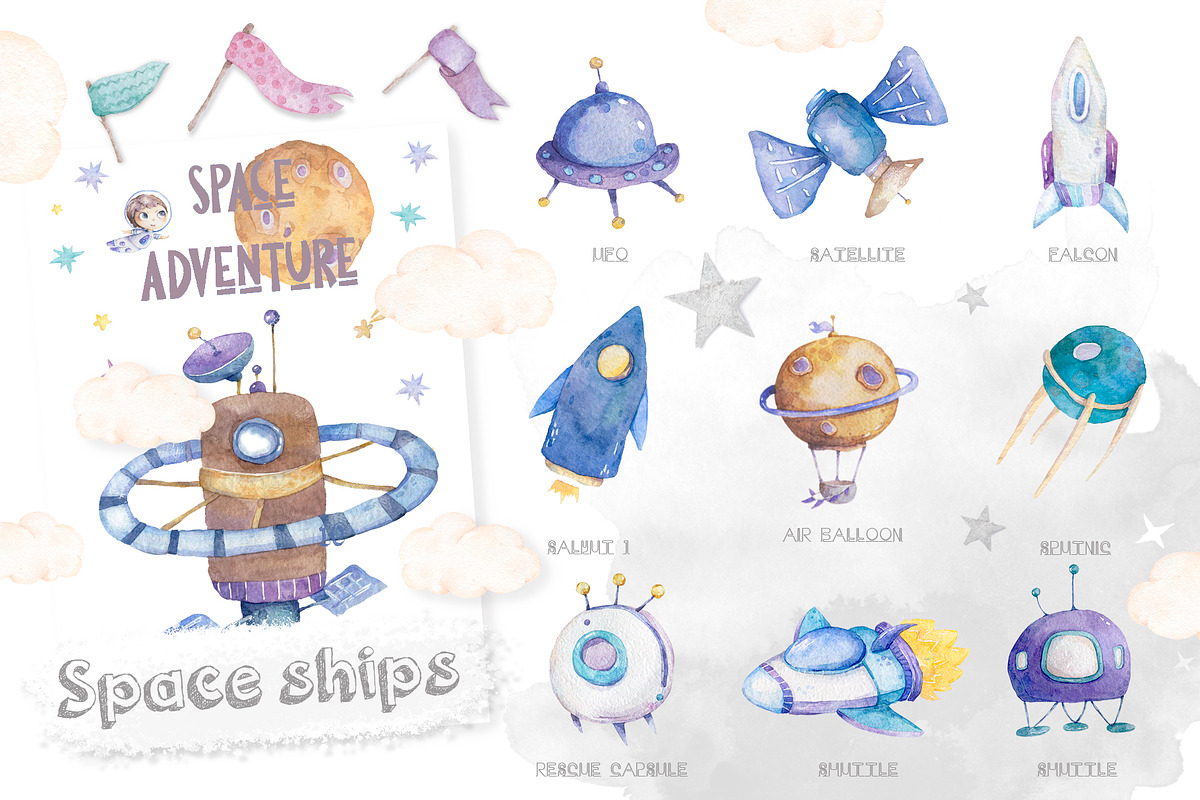 Cosmic Adventure Watercolor Set in Illustrations - product preview 8