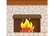 Burning Fire, Wooden Logs, Fireplace