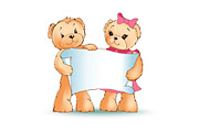 Teddy Bears Holding Placard Vector