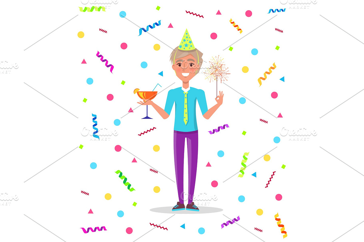 Birthday Boy Standing Under Confetti in Illustrations - product preview 8