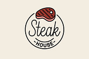 Steak house logo. Round linear logo.