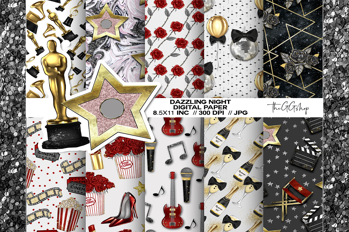 Red Carpet Digital Paper Pack in Illustrations - product preview 8