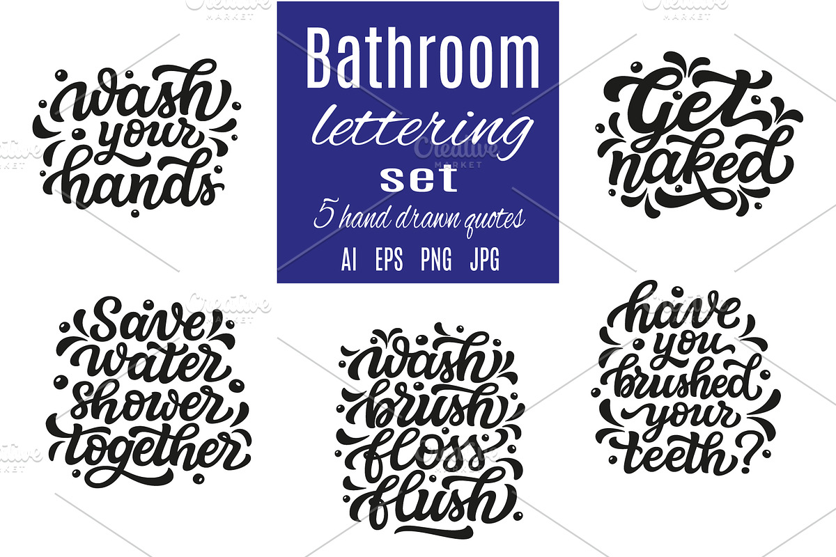 Bathroom quotes. Hand lettering set in Illustrations - product preview 8