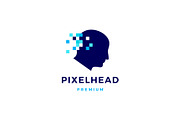 pixel head digital think logo vector