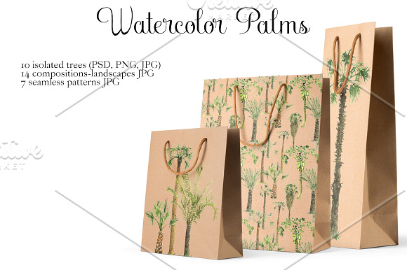 Watercolor Palms in Illustrations - product preview 1