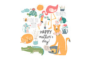 Cute cartoon animals mothers with