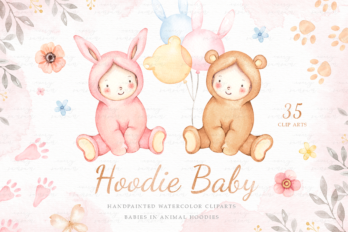 Hoodie Baby Watercolor Clip Arts in Illustrations - product preview 8