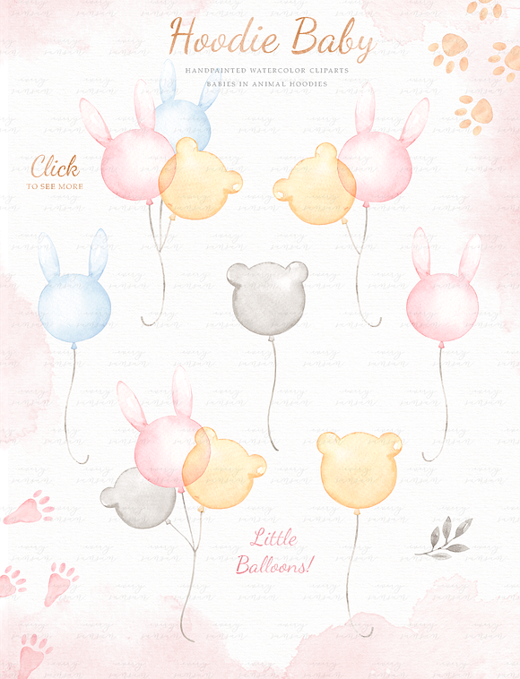 Hoodie Baby Watercolor Clip Arts in Illustrations - product preview 2