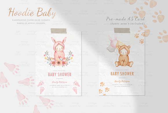 Hoodie Baby Watercolor Clip Arts in Illustrations - product preview 4