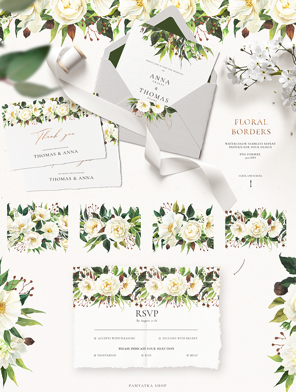 SPRING GREENERY & white flowers in Illustrations - product preview 1