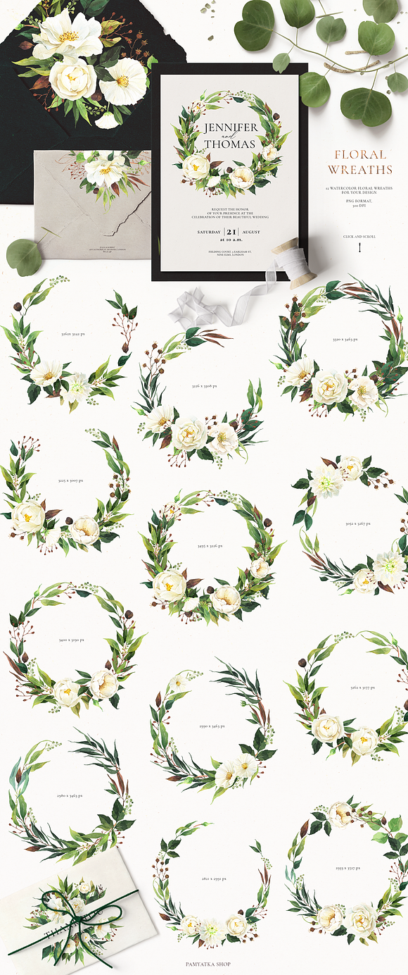 SPRING GREENERY & white flowers in Illustrations - product preview 3